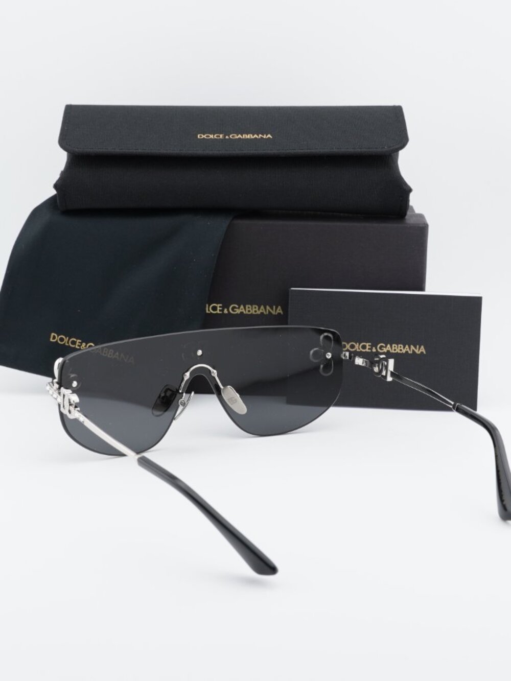 Dolce & Gabbana DG2333B 05/87 Shield Sunglasses - Silver with White Stone\Grey - Picture 3 of 10